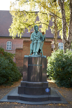 Copenhagen, Denmark - October 10, 2018:View of S&oslash;ren Kierkegaard sculpture in the Biblioteks Have
