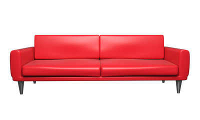 Red leather sofa  isolate white background 3D rendering