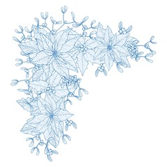 Christmas bouquet made of poinsettia, holly, leaves and mistletoes.