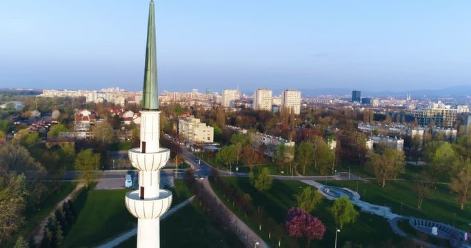 Mosque in Zagreb Croatia aerial view from sky.