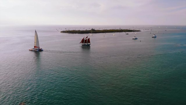 KEY WEST, FL, USA - APRIL 23, 2018: Aerial drone footage made over Mallory Square in Key West on the south of Florida