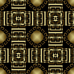 Modern checkered ornate greek vector seamless pattern. Ornamental tendy  geometric background. Beautiful repeat abstract backdrop. Greek key meander mandalas, shapes, stripes. Vintage rich ornament.