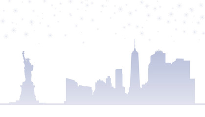New York city skyline with snowfall. Isolated illustration.