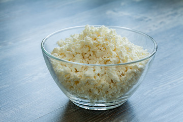 Cottage cheese in a plate of glass