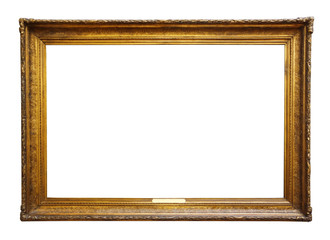 Picture gold wooden frame for design on white  background