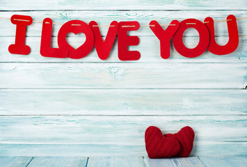 Valentines day greeting card with I love you words