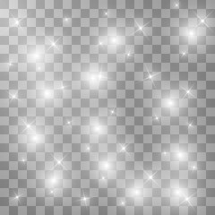 Glow light effect. Starburst with sparkles on transparent background. Vector illustration.