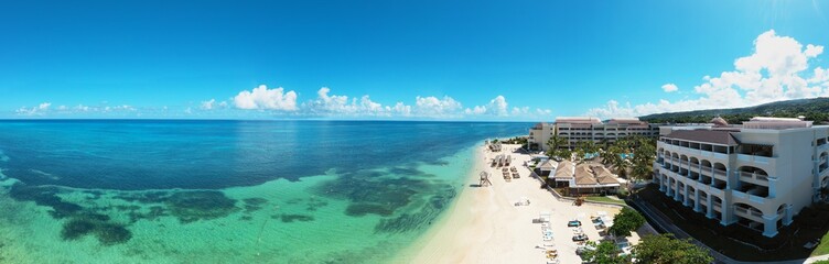 Panoramic aerial view of the wonderful caribbean beach resort on Jamaica, Montego Bay, Rose Hall...