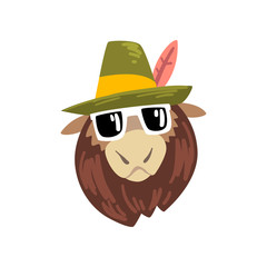 animal wearing hat, animal portrait cartoon vector Illustration isolated