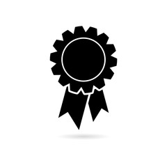 Black badge with ribbons icon or logo, Award ribbon symbol 