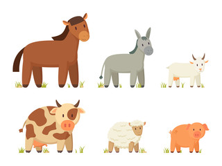 Big Farm Animals Vector Illustration Set Poster