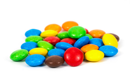 Colorful Chocolate Candy Treat Smarties on White Background Isolated