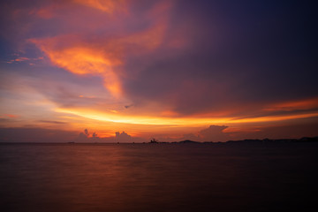 Fototapeta na wymiar silhouette of harbor with twilight time