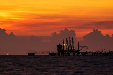 silhouette of harbor with twilight time