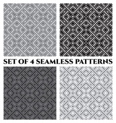 Geometric seamless patterns with decorative ornament of black, gray, and white shades