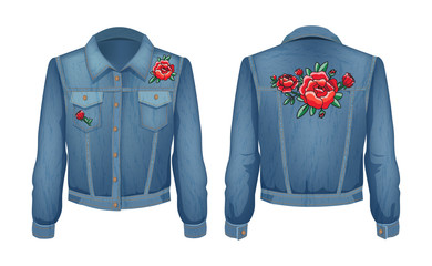 Rock Style Denim Jacket Set Vector Illustration