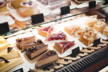 a piece of cake at a shop window confectionery