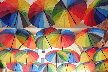 street in Bucharest covered with many colorful shades
