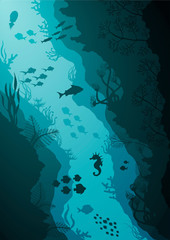 Fototapeta na wymiar Coral reef and Underwater sea vector illustration