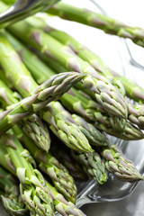 Macro close up on raw asparagus spears 