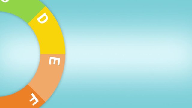 close up view of a circular chart about energy efficiency that rotate on itself, copy space, seamless loop, alpha mask