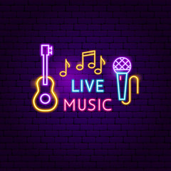 Naklejka premium Live Music Neon Sign