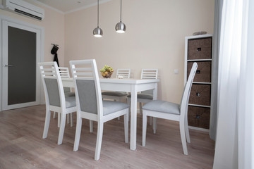 Interior. Kitchen modern, white, gray, beige color