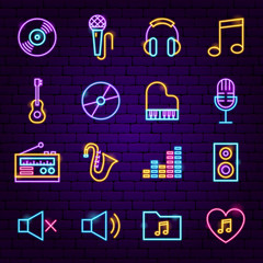 Naklejka premium Music Neon Icons