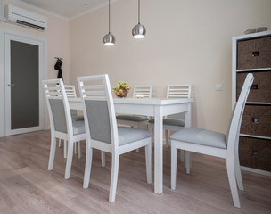 Interior. Kitchen modern, white, gray, beige color