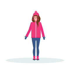 woman skater wearing winter clothes girl skating female cartoon character full length flat isolated