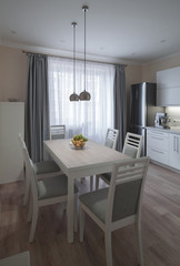 Interior. Kitchen modern, white, gray, beige color