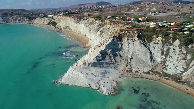 Aerial. Scala dei Turchi. A rocky cliff on the coast of Realmonte, near Porto Empedocle, southern Sicily, Italy.