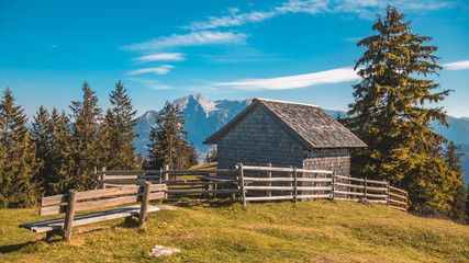 Beautiful alpine autumn view at Hochschwarzeck summit Berchtesgaden-Bavaria-Germany