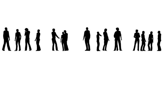 People silhouettes stand on white