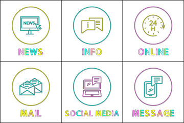Online news and info, mail and message icons.