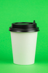 Paper coffee container with black lid. Take-away beverage container. Drink Cup template for your design