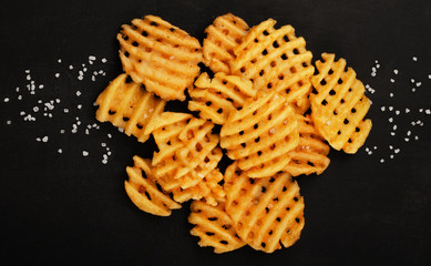 Crispy potato waffles fries, wavy, crinkle cut, criss cross cries