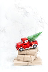 Christmas gifts red car toy Winter holidays decoration