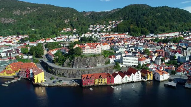 Bergen old town aerial view. Bergen, Norway.
