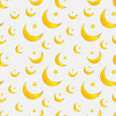 Vector Seamless Pattern with Moons and Stars, Pastel Colors.