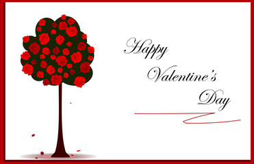 Valentines day card with red roses tree and frame, vector eps 10