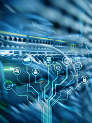 IOT, Internet of things, telecommunication concept. Server room.