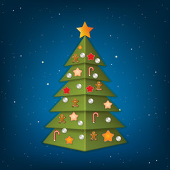 Christmas greeting with tree and decorations