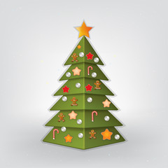 Christmas greeting with tree and decorations