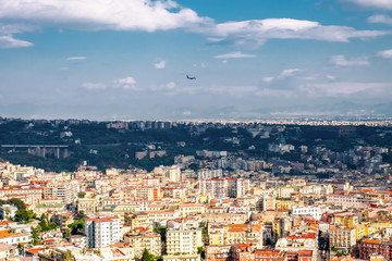 Panoramic scenic view of Naples at night, Campania, Italy