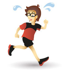 Fototapeta na wymiar Mann mit Brille beim Marathon Laufen mit Schweißtropfen