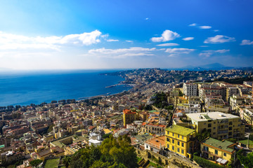 Travelling to Italy. Amazing sunny day view of Posillipo Hill, Naples.