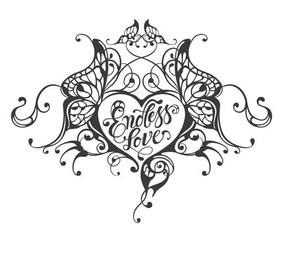 endless love hand drawn lettering in heart frame