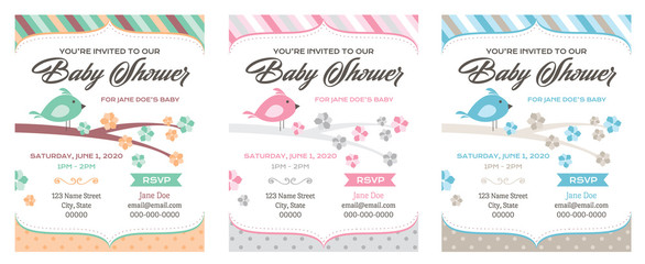 Bird Baby Shower Invitations - obrazy, fototapety, plakaty