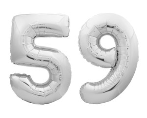 Silver number 59 fifty nine made of inflatable balloon